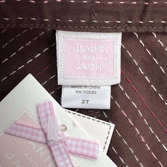 Janie and Jack Skirt Girls 2T Brown Pink Bows Cotton Chevron Pockets Adjustable - Picture 6 of 8